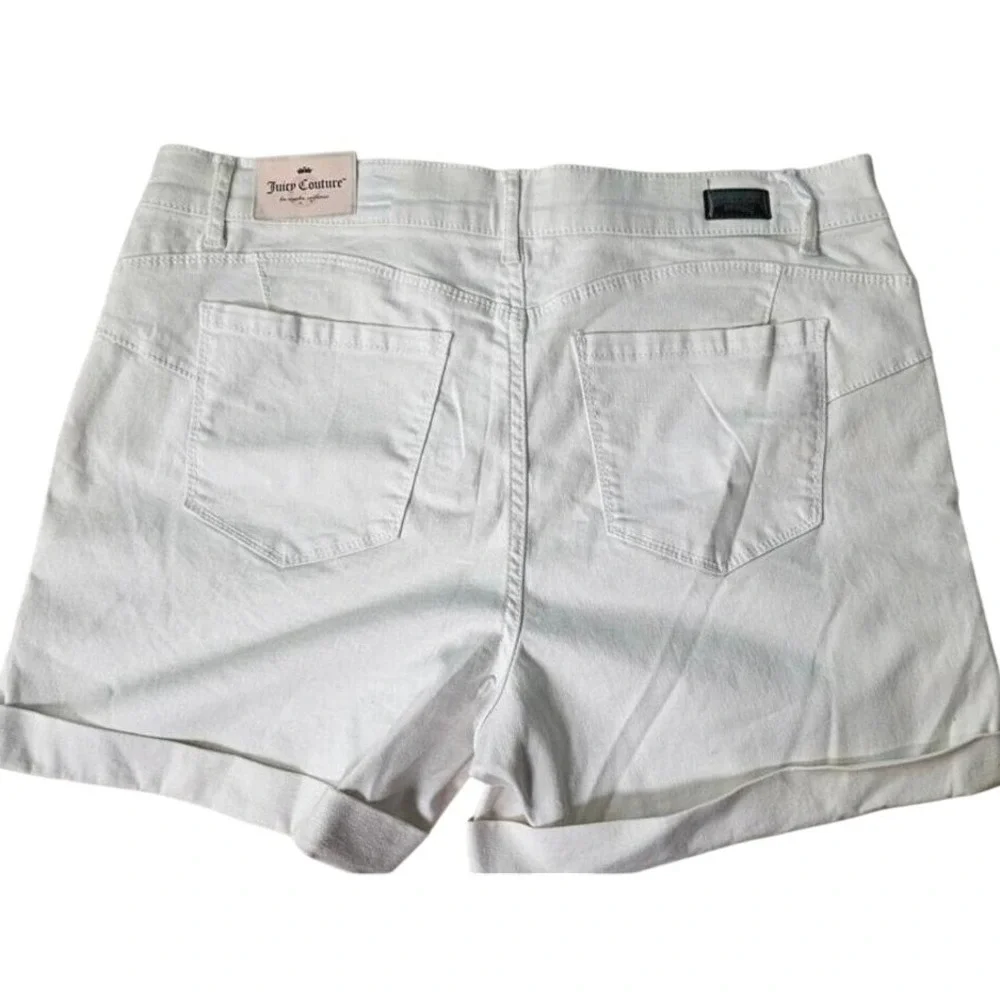 Juicy Couture Womens White Cuffed Denim Shorts‎ Size 16 Stretch Cotton Summer